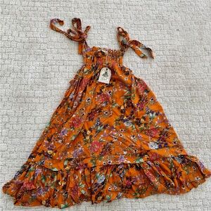 Easel Orange Floral Tie-Shoulder Sundress